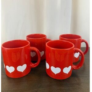 VTG SET OF 4 Waechtersbach 1970s W Germany Earthenware Red Heart 3 3/4" Mugs